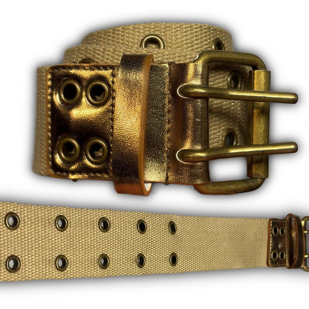 Dual-Prong Canvas Belt Gold Hardware 46"